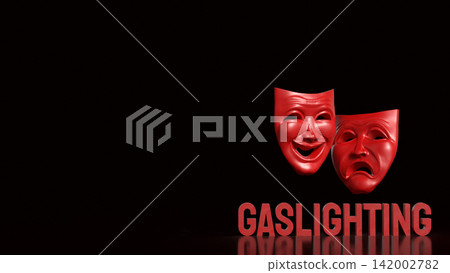 Red Theater Masks Symbolizing Gaslighting and Emotional Manipulation 3d render. Red Theater Masks Symbolizing Gaslighting and Emotional Manipulation 3d render. 142002782