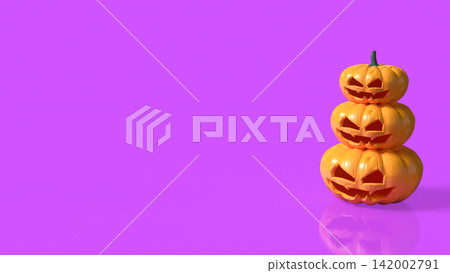 Stacked Spooky Jack O Lantern Pumpkins on Vibrant Pink Background 3d render. Stacked Spooky Jack O Lantern Pumpkins on Vibrant Pink Background 3d render. 142002791