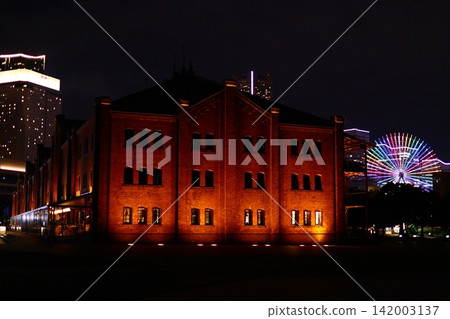 Red Brick Warehouse and Ferris Wheel at Night Red Brick Warehouse and Ferris Wheel at Night 142003137