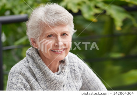 Portrait, smile and outdoor with senior woman, park and nature with retirement and relaxing. Face, elderly person and pensioner with sunshine and calm with peace and cheerful with winter and backyard Portrait, smile and outdoor with senior woman, park and nature with retirement and relaxing. Face, elderly person and pensioner with sunshine and calm with peace and cheerful with winter and backyard 142004304