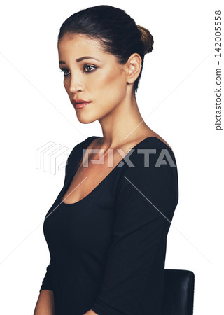 Proud, cosmetics and woman in studio, makeup and serious for aesthetic, luxury and elegance. Glow, shine and face for girl with results, dermatology and person in white background and classy for skin Proud, cosmetics and woman in studio, makeup and serious for aesthetic, luxury and elegance. Glow, shine and face for girl with results, dermatology and person in white background and classy for skin 142005558