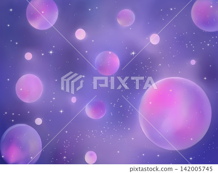 Magical purple galaxy background with floating glowing spheres and sparkling stars Magical purple galaxy background with floating glowing spheres and sparkling stars 142005745