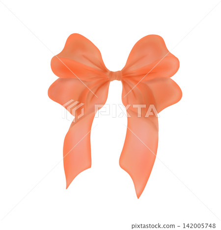 Peach coral satin ribbon bow isolated on white background 142005748