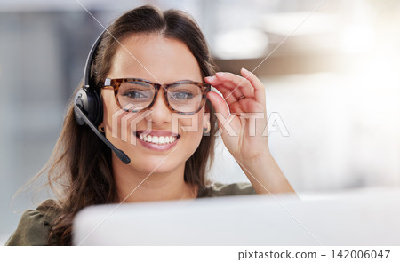 Agent, portrait and online technical support in call center with woman at computer to help or chat. Happy, consultant and contact us for telecom customer care, advice or virtual feedback with tech Agent, portrait and online technical support in call center with woman at computer to help or chat. Happy, consultant and contact us for telecom customer care, advice or virtual feedback with tech 142006047
