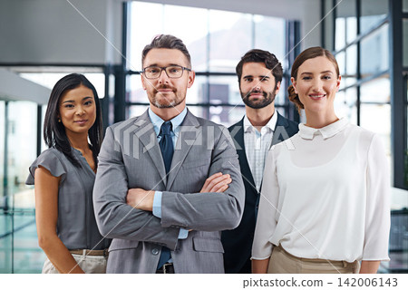 Portrait, collaboration and leadership with business people arms crossed in office together for corporate management. Company, trust and manager with team in workplace for professional partnership Portrait, collaboration and leadership with business people arms crossed in office together for corporate management. Company, trust and manager with team in workplace for professional partnership 142006143