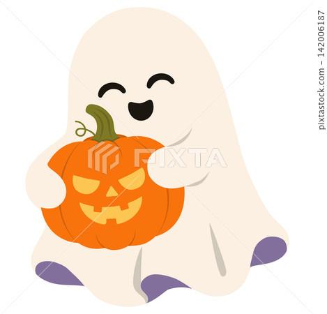 Cute Halloween Ghost Hugging Jack O Lantern Pumpkin Illustration Cute Halloween Ghost Hugging Jack O Lantern Pumpkin Illustration 142006187