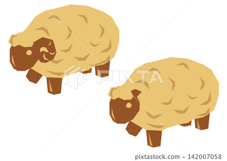 Wood-carved style sheep figurine illustration set (with and without horns) Wood-carved style sheep figurine illustration set (with and without horns) 142007058
