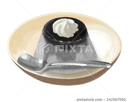 Black sesame pudding (with whipped cream and spoon) Black sesame pudding (with whipped cream and spoon) 142007092