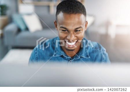 Happy, confident and black man by computer in office, workspace and desk professional in creative career. Smile, internship or journalist with technology for typing, research and internet for working Happy, confident and black man by computer in office, workspace and desk professional in creative career. Smile, internship or journalist with technology for typing, research and internet for working 142007262