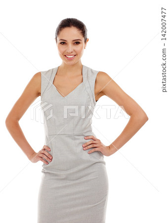 Business woman, portrait and happy with confidence of labor attorney in a studio. Smile, professional and corporate fashion with an employee ready for work and career with style and white background Business woman, portrait and happy with confidence of labor attorney in a studio. Smile, professional and corporate fashion with an employee ready for work and career with style and white background 142007477