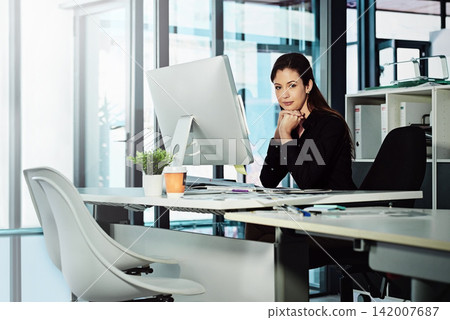 Office, portrait and break for woman with computer for connectivity, internet and creativity or info. Journalism, female person or journalist with laptop in workplace, relax and online with tech Office, portrait and break for woman with computer for connectivity, internet and creativity or info. Journalism, female person or journalist with laptop in workplace, relax and online with tech 142007687