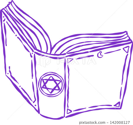 Outline Halloween Book, Open Spellbook Hand Drawn Illustration 142008127