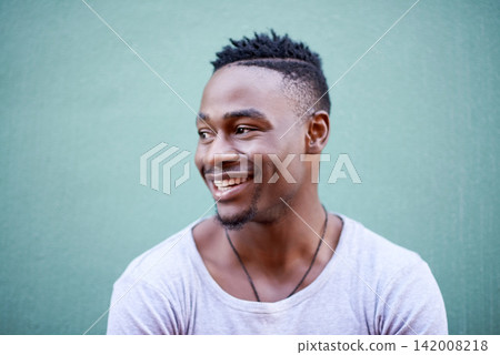 Black man, smile and wall background for city travel in urban town for holiday exploring, outdoor or relax. Male person, thinking and vacation in Atlanta on blue backdrop, mockup space or thoughts Black man, smile and wall background for city travel in urban town for holiday exploring, outdoor or relax. Male person, thinking and vacation in Atlanta on blue backdrop, mockup space or thoughts 142008218