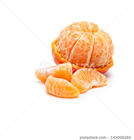Fruit, citrus and tangerine for vitamin c, fiber and healthy nutrition on isolated white background. Food, closeup and organic produce for natural wellness, detox and eating on studio backdrop Fruit, citrus and tangerine for vitamin c, fiber and healthy nutrition on isolated white background. Food, closeup and organic produce for natural wellness, detox and eating on studio backdrop 142008260