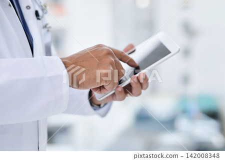 Tablet, hospital and hands of doctor, online for research, wellness app and telehealth. Healthcare, clinic and person with digital tech for medical service, communication and website for medicine Tablet, hospital and hands of doctor, online for research, wellness app and telehealth. Healthcare, clinic and person with digital tech for medical service, communication and website for medicine 142008348