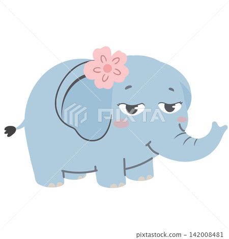 Friendly blue elephant wearing pink flower Friendly blue elephant wearing pink flower 142008481