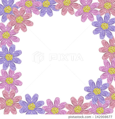[Flower Frame] Hand-embroidered illustration material 142008677