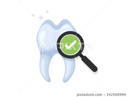 Healthy White Tooth and Magnifying Glass Icon Stock Illustration. Healthy White Tooth and Magnifying Glass Icon Stock Illustration. 142008994