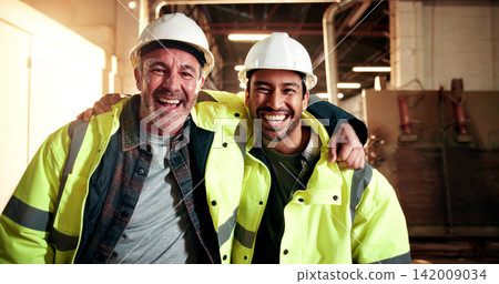 Smile, men and portrait of carpenters in workshop with confidence for furniture manufacturing. Happy, collaboration and woodworkers with pride for about us, teamwork or timber project in factory. Smile, men and portrait of carpenters in workshop with confidence for furniture manufacturing. Happy, collaboration and woodworkers with pride for about us, teamwork or timber project in factory. 142009034