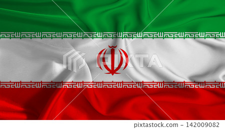 Colorful flag of Iran with silky fabric texture waving. Realistic Iran flag waving Colorful flag of Iran with silky fabric texture waving. Realistic Iran flag waving 142009082