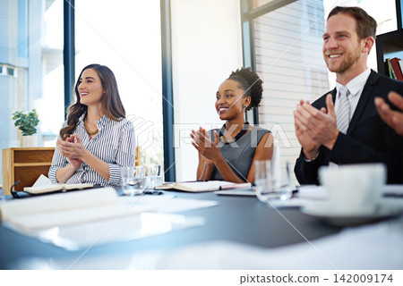 Applause, meeting and business people in office for corporate finance seminar or workshop. Happy, teamwork and group of financial advisors clapping hands for conference, presentation or training. Applause, meeting and business people in office for corporate finance seminar or workshop. Happy, teamwork and group of financial advisors clapping hands for conference, presentation or training. 142009174