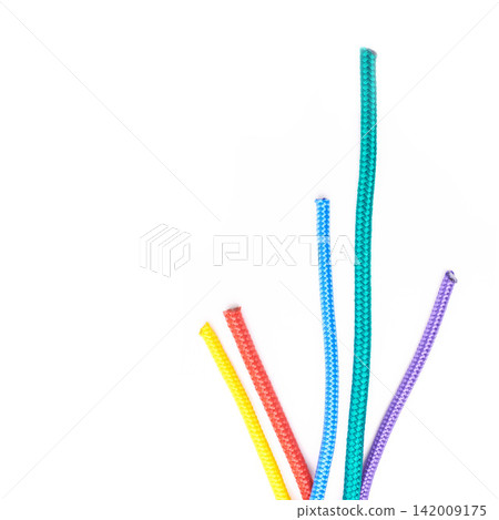 Color, rope and textile string on background, mock up or space with nylon cable with creativity. String, ties and cord to thread in pattern or start connection in craft, project or material for art Color, rope and textile string on background, mock up or space with nylon cable with creativity. String, ties and cord to thread in pattern or start connection in craft, project or material for art 142009175