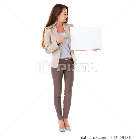 Woman, advertising and pointing at poster with mockup for marketing, product placement or branding in studio. Copywriter, blank or billboard sign by female person for display, news or information Woman, advertising and pointing at poster with mockup for marketing, product placement or branding in studio. Copywriter, blank or billboard sign by female person for display, news or information 142009176