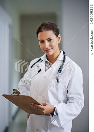 Clipboard, woman and portrait of doctor with results in hospital, clinic and wellness facility for health in medical career. Female person, cardiologist and healthcare professional with happiness Clipboard, woman and portrait of doctor with results in hospital, clinic and wellness facility for health in medical career. Female person, cardiologist and healthcare professional with happiness 142009338