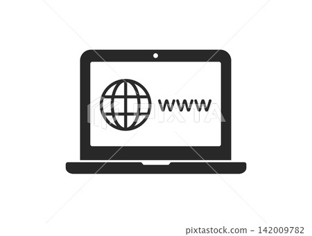 Website on laptop screen icon. Globe on screen of laptop symbol. World wide web symbol. Internet symbol for your web site design, logo. Vector Illustration stock illustration Website on laptop screen icon. Globe on screen of laptop symbol. World wide web symbol. Internet symbol for your web site design, logo. Vector Illustration stock illustration 142009782