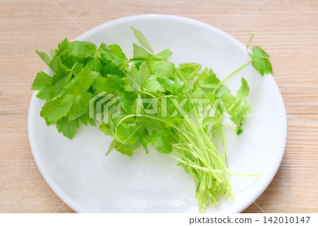 Hime-mitsuba (Japanese parsley) is a type of mitsuba with small, slender stems. Hime-mitsuba (Japanese parsley) is a type of mitsuba with small, slender stems. 142010147