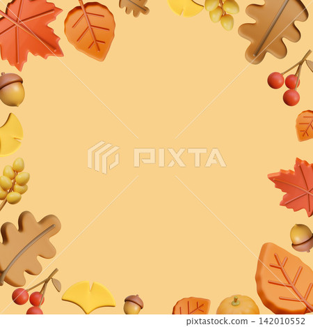 3D autumn leaves and acorns frame square banner background with copy space 3D autumn leaves and acorns frame square banner background with copy space 142010552
