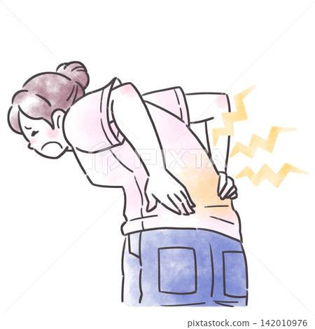 Illustration of a person feeling unwell: back pain Illustration of a person feeling unwell: back pain 142010976