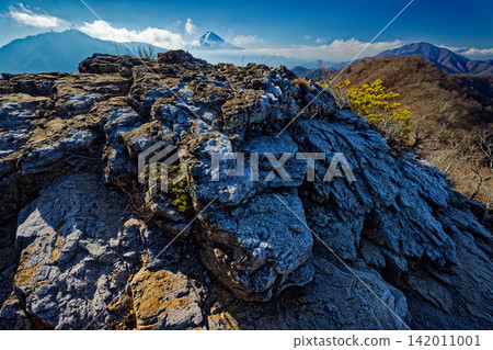 從本沙丸山脊和霜岩可以看到富士山、三峠山和禦坂黑嶽。 從本沙丸山脊和霜岩可以看到富士山、三峠山和禦坂黑嶽。 142011001