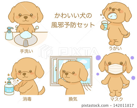 Cute hand-drawn illustration set for preventing colds in dogs Cute hand-drawn illustration set for preventing colds in dogs 142011817