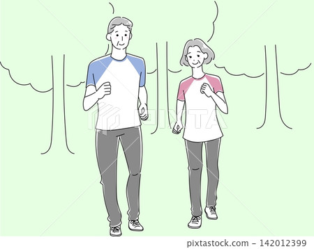 老年男女行走的插圖 老年男女行走的插圖 142012399