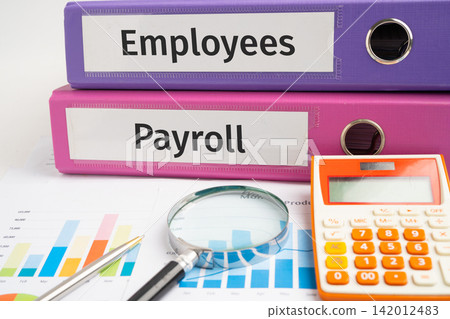 Employees Payroll, project data in business binder with graph. Employees Payroll, project data in business binder with graph. 142012483