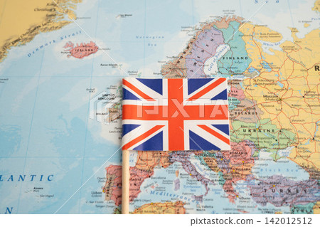 Bangkok, Thailand November, 2024 UK United Kingdom flag on world map. Bangkok, Thailand November, 2024 UK United Kingdom flag on world map. 142012512