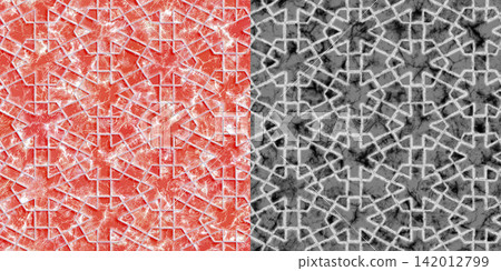 Seamless pattern intricate mosaic tilework with floral patterns. Stone texture via an alpha channel. Seamless pattern intricate mosaic tilework with floral patterns. Stone texture via an alpha channel. 142012799