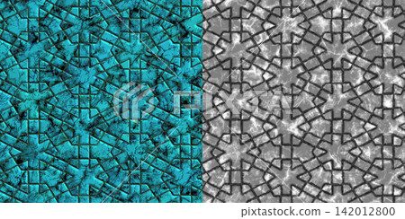 Seamless pattern intricate mosaic tilework with floral patterns. Stone texture via an alpha channel. Seamless pattern intricate mosaic tilework with floral patterns. Stone texture via an alpha channel. 142012800