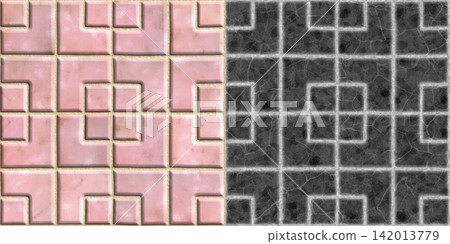 Seamless pattern of mosaic tile floor. Marble texture via an alpha channel. 142013779