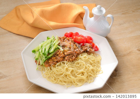 A reboot of Jajangmyeon. Toppings include cucumber and cherry tomatoes, and the meat sauce now includes silken tofu and chopped pickles. A reboot of Jajangmyeon. Toppings include cucumber and cherry tomatoes, and the meat sauce now includes silken tofu and chopped pickles. 142013895