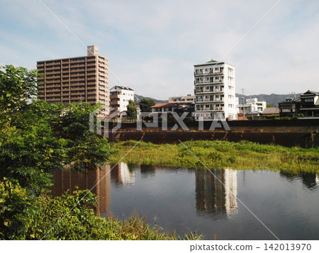 North bank of the Kagami River near Shingetsu Bridge in the morning (Kagami River in summer '26) North bank of the Kagami River near Shingetsu Bridge in the morning (Kagami River in summer '26) 142013970