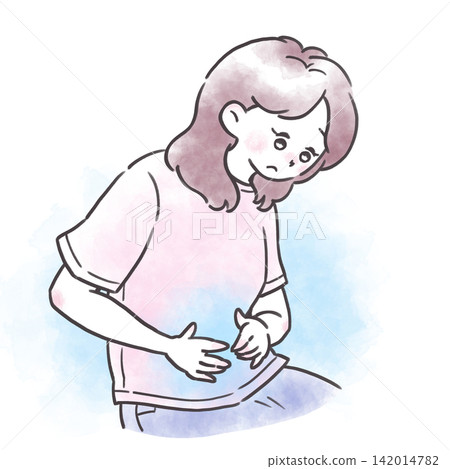 Illustration of a person feeling unwell; internal organs are cold. 142014782
