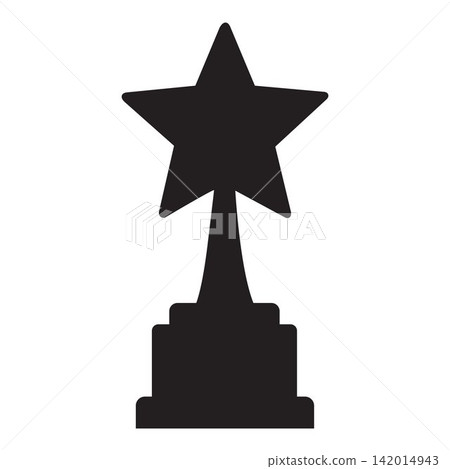 Black star trophy award silhouette icon for championship winner achievement symbol design. Black star trophy award silhouette icon for championship winner achievement symbol design. 142014943