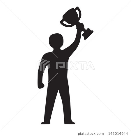 Winner man holding trophy cup silhouette icon for success championship achievement symbol design Winner man holding trophy cup silhouette icon for success championship achievement symbol design 142014944