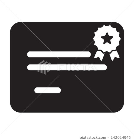 Black certificate diploma silhouette icon with award ribbon star for achievement symbol design. Black certificate diploma silhouette icon with award ribbon star for achievement symbol design. 142014945