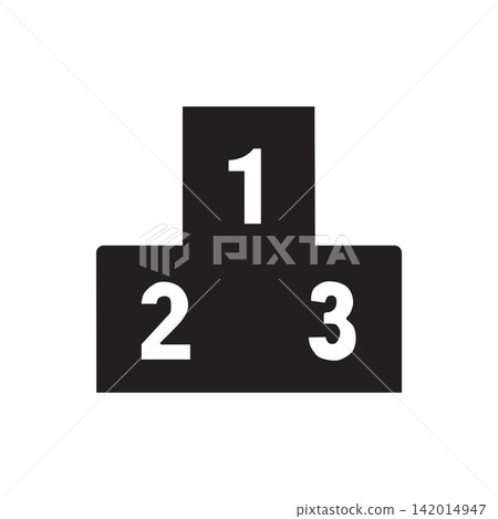 Black winner podium silhouette icon with numbers for sports ranking championship symbol design. 142014947