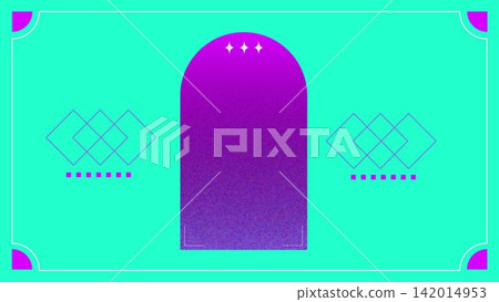 A retro-pop decorative frame featuring a vibrant turquoise background and a purple arch. A retro-pop decorative frame featuring a vibrant turquoise background and a purple arch. 142014953