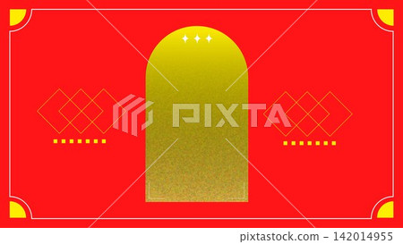 A retro-modern decorative frame combining a vibrant red background with a yellow arch. A retro-modern decorative frame combining a vibrant red background with a yellow arch. 142014955