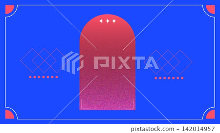 A retro-modern decorative frame with a vibrant blue background and pink arch. A retro-modern decorative frame with a vibrant blue background and pink arch. 142014957